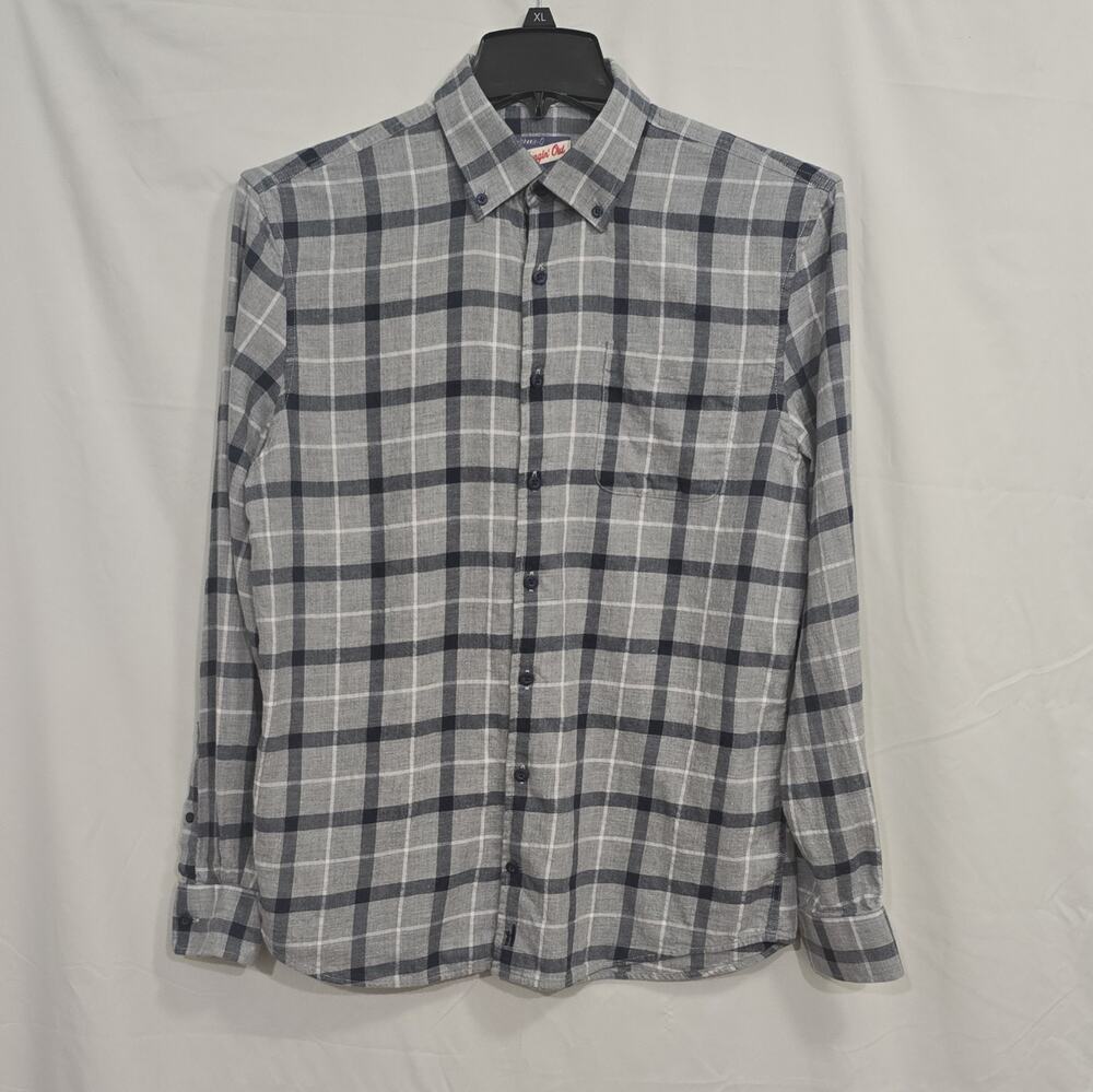 johnnie-O Hangin' Out Men's M Gray Blue Plaid Flannel Cotton Button-Down Pockets